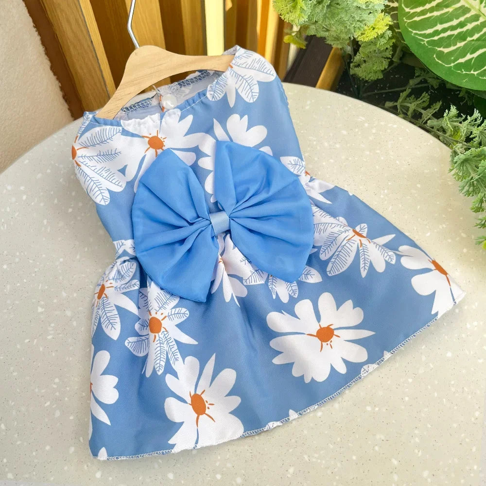 Dog Princess Dress Summer Kitten Pet Skirt Cute Printed Bow Lace Dog Dresses for Small Medium Puppies Poodle Chihuahua Apparel