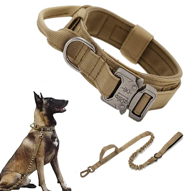 Durable Tactical Dog Collar Leash Set Adjustable Military Pet Collar Leash Medium Large Dog German Shepherd Training Accessories