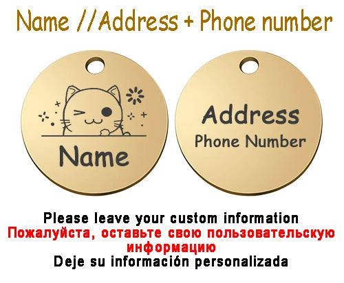 Personalized Pet Cat Dog Name Collar Accessories Circle Custom Engraved ID Tag Necklace Chain Charm Supplies For Dog Product