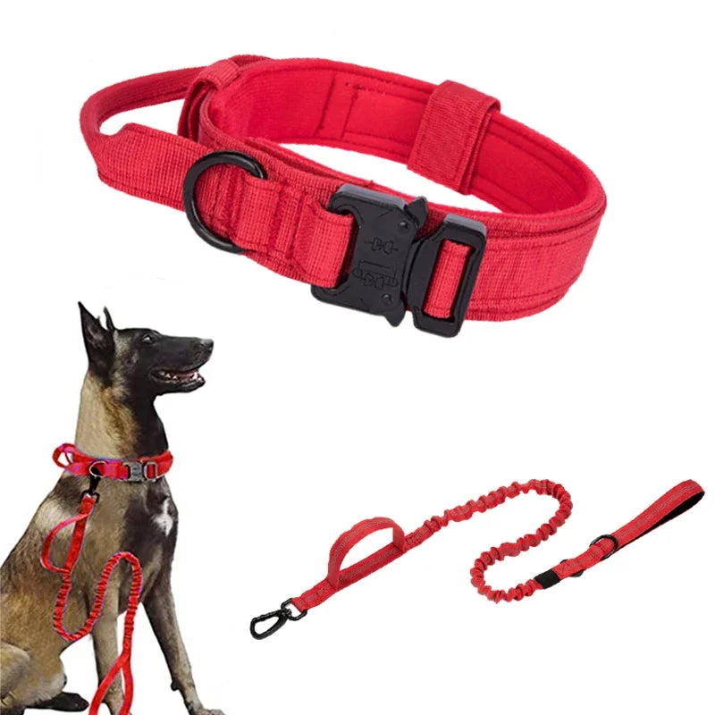 Durable Tactical Dog Collar Leash Set Adjustable Military Pet Collar Leash Medium Large Dog German Shepherd Training Accessories