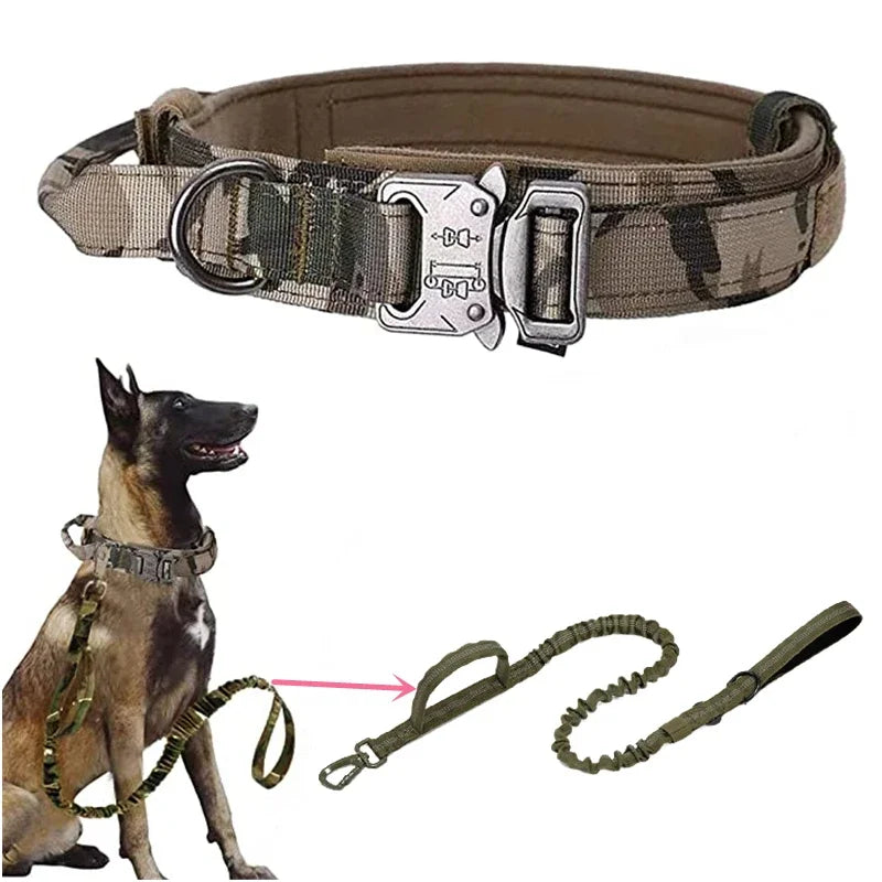 Durable Tactical Dog Collar Leash Set Adjustable Military Pet Collar Leash Medium Large Dog German Shepherd Training Accessories