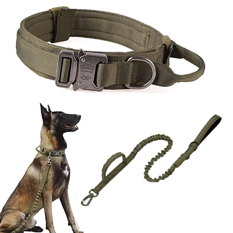 Durable Tactical Dog Collar Leash Set Adjustable Military Pet Collar Leash Medium Large Dog German Shepherd Training Accessories