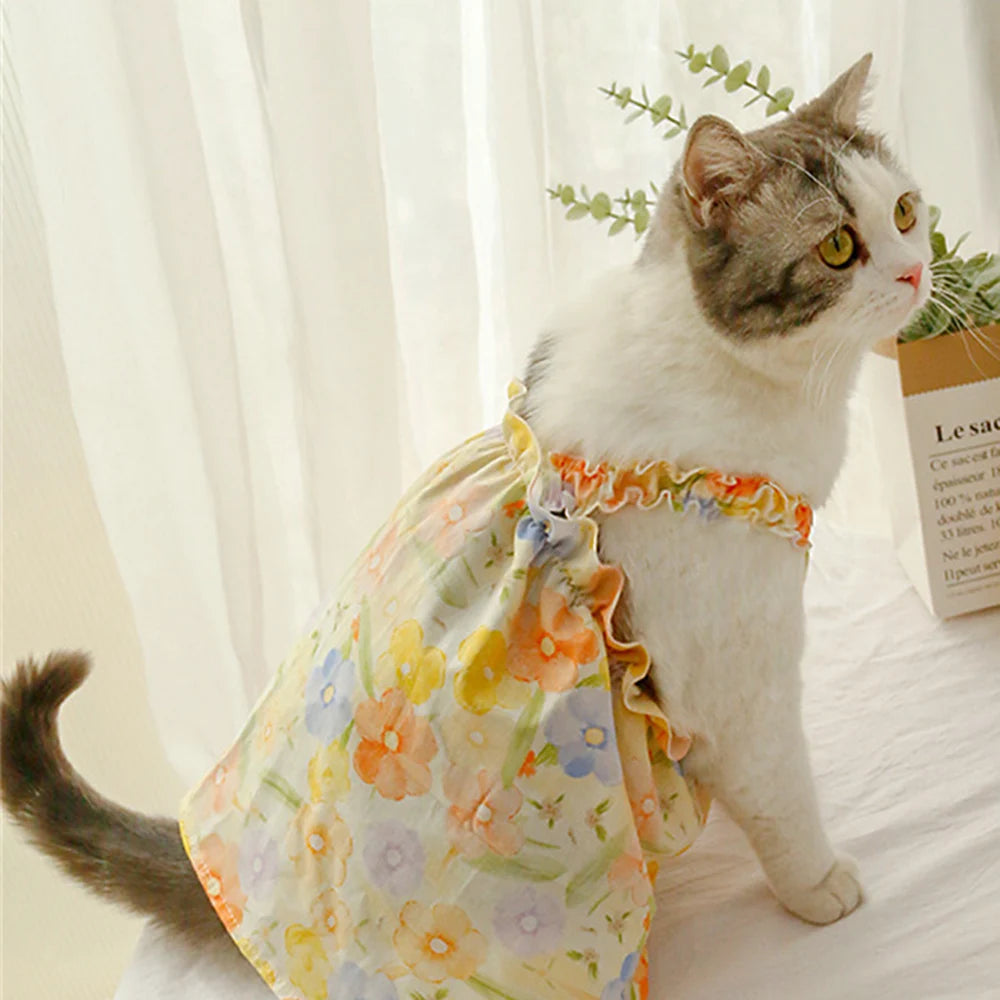 Summer Cotton Sphynx Cat Suspender Skirt Love Flower Pet Princess Dresses for Cats Gotas Katten Kedi Dog Dress mascotas Clothes